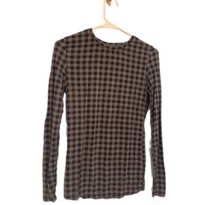 Cuddl Duds soft gray gingham print long sleeve cozy top crew neck stretch Sz S